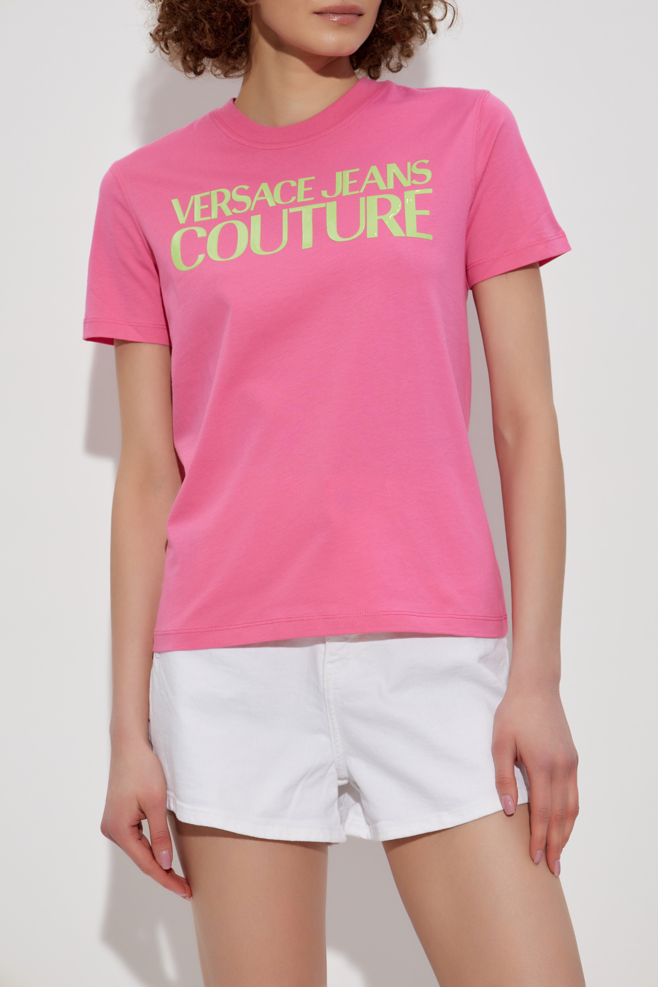 Pink T-shirt with printed logo Versace Jeans Couture